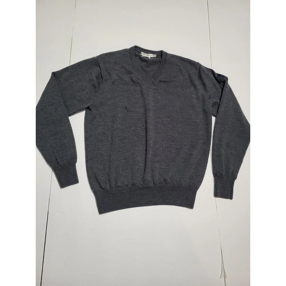(#L1) Peter Millar Men's S Grey 100% Merino Wool Pullover Sweater V-Neck